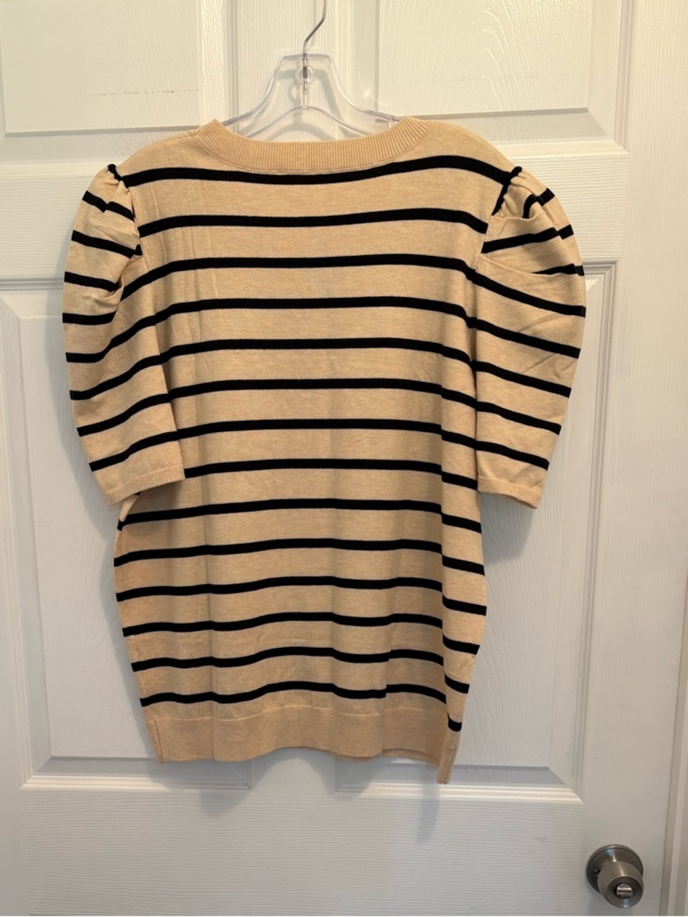 Striped Puff-Sleeve Sweater Tee - Beige & Black Women’s XXL - Picture 3 of 5